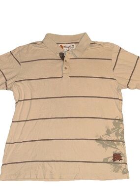 Quicksilver Men’s Polo shirt Size Large Stripe Y2K Vintage Grunge Tan Beige